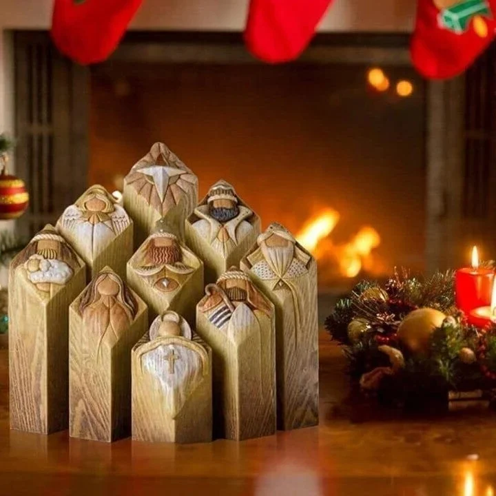 9 stuks heaven kerststal boom pillar beelden