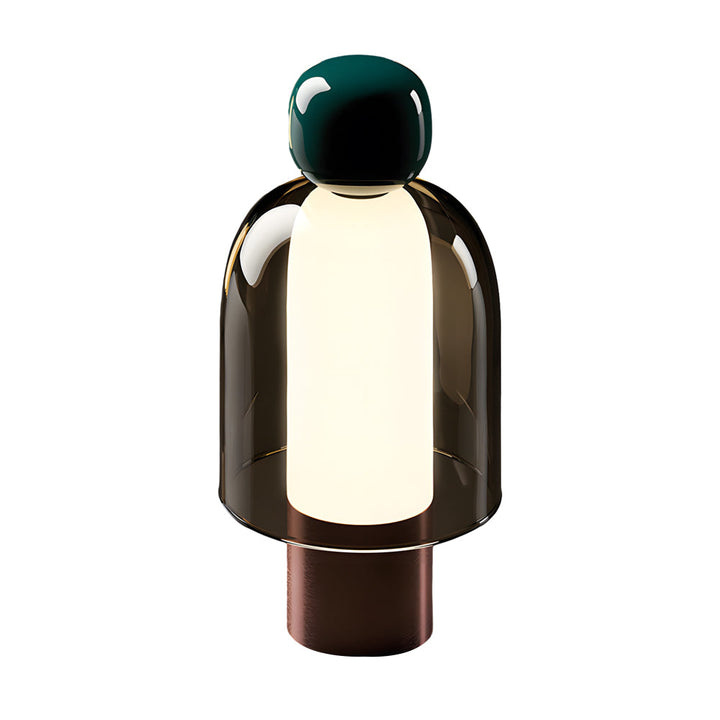 Draagbare glazen LED-tafellamp met figuursilhouet en metalen voet
