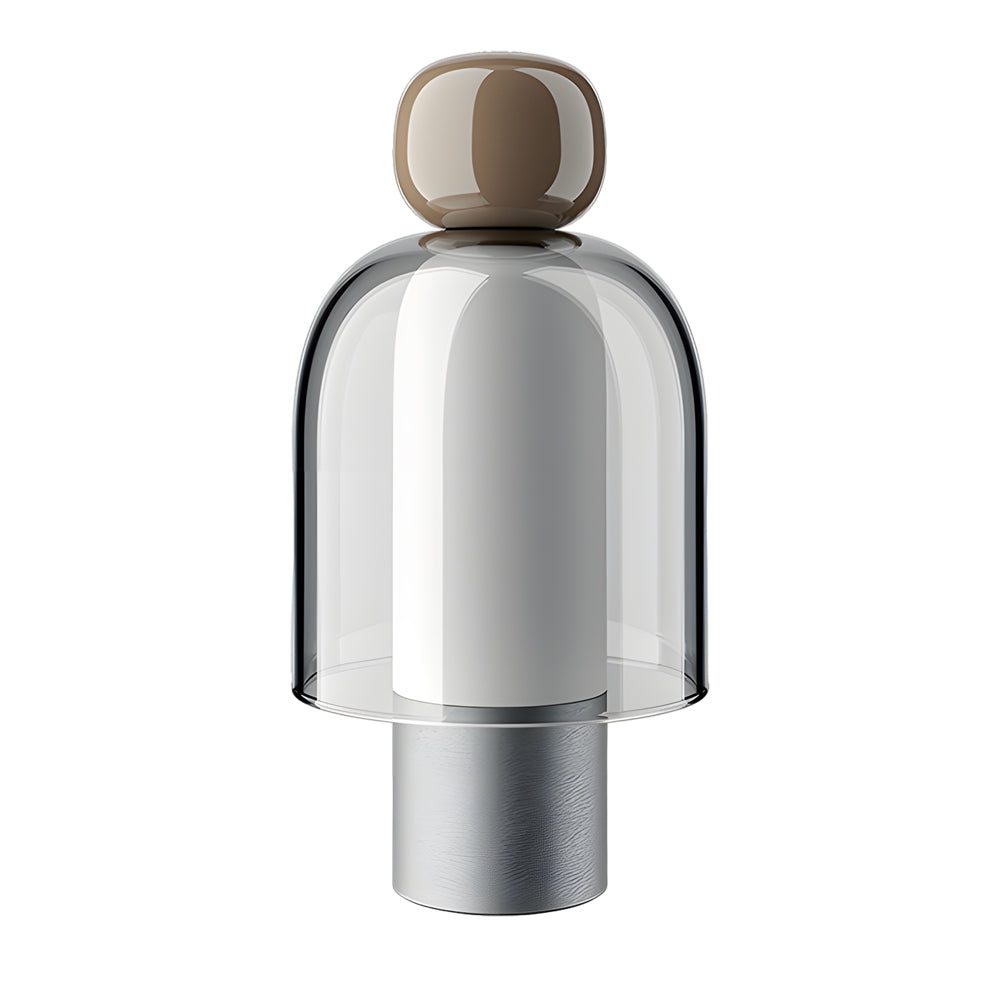 Draagbare glazen LED-tafellamp met figuursilhouet en metalen voet
