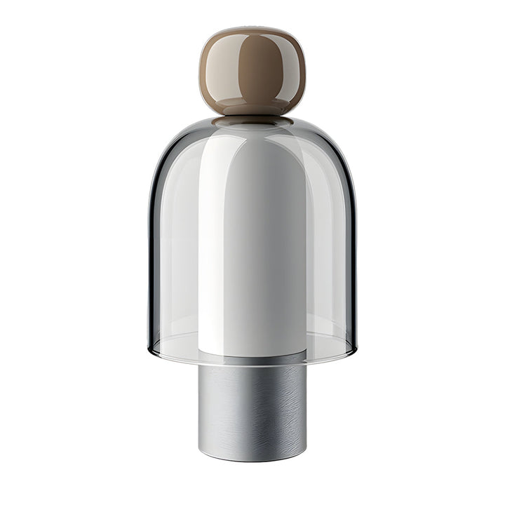 Draagbare glazen LED-tafellamp met figuursilhouet en metalen voet