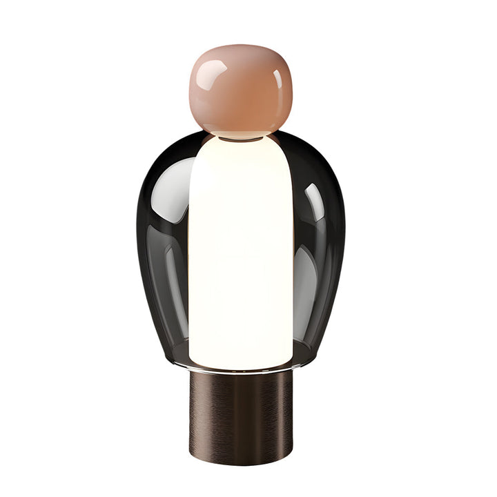 Draagbare glazen LED-tafellamp met figuursilhouet en metalen voet