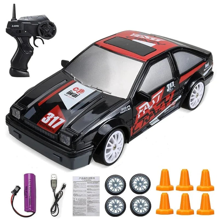 Mini RC driftauto met LED-koplampen en reservewielen