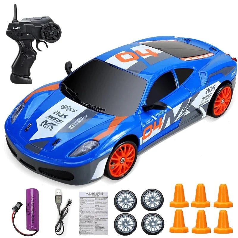 Mini RC driftauto met LED-koplampen en reservewielen