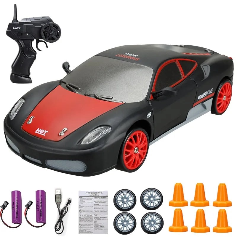 Mini RC driftauto met LED-koplampen en reservewielen