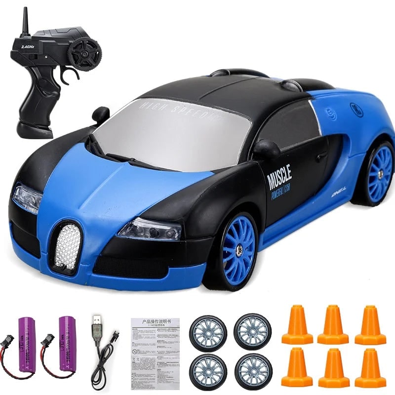 Mini RC driftauto met LED-koplampen en reservewielen