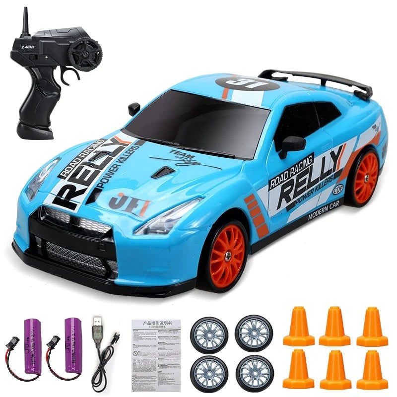 Mini RC driftauto met LED-koplampen en reservewielen
