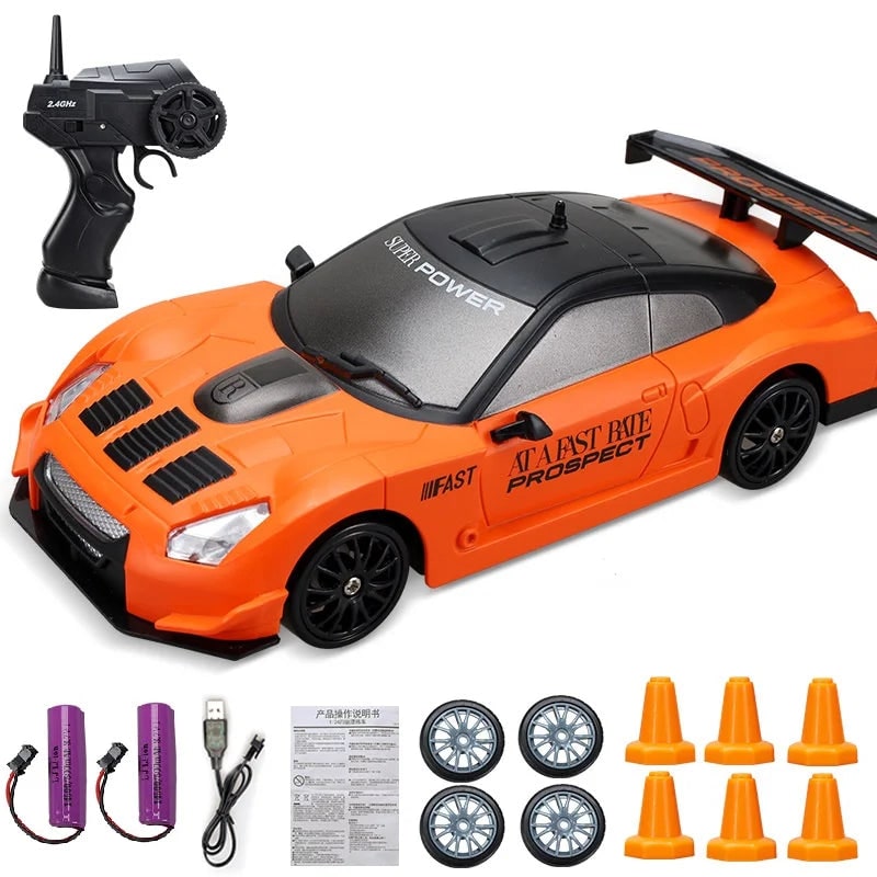 Mini RC driftauto met LED-koplampen en reservewielen