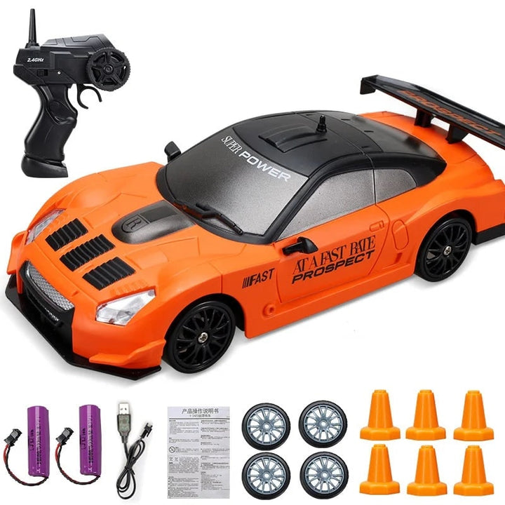 Mini RC driftauto met LED-koplampen en reservewielen
