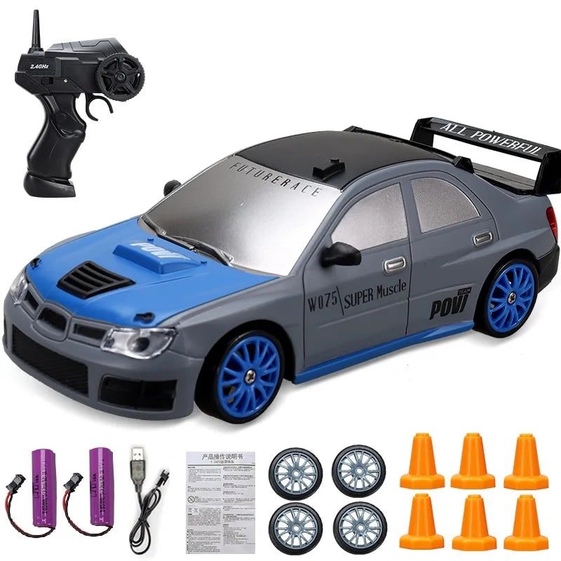 Mini RC driftauto met LED-koplampen en reservewielen