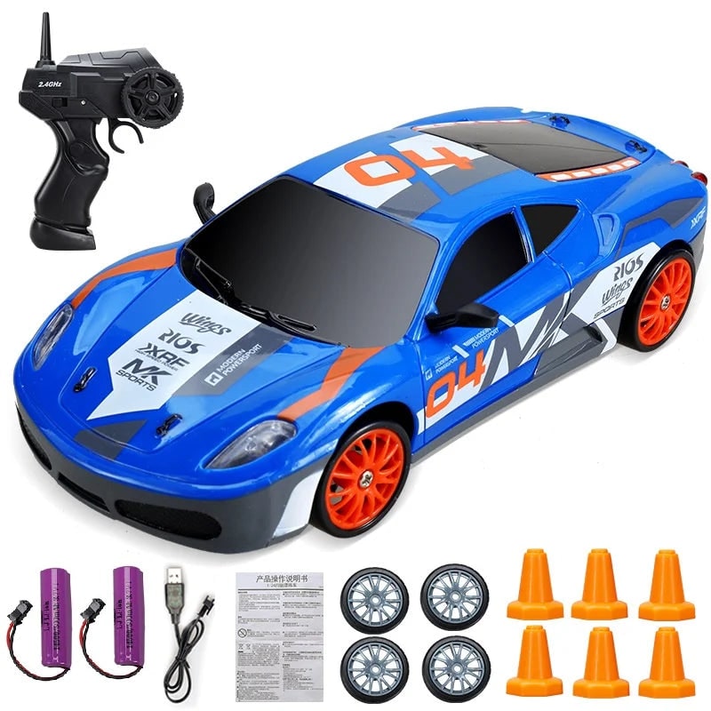 Mini RC driftauto met LED-koplampen en reservewielen