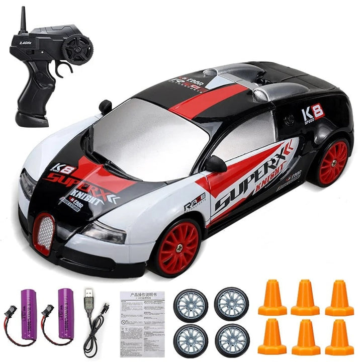 Mini RC driftauto met LED-koplampen en reservewielen