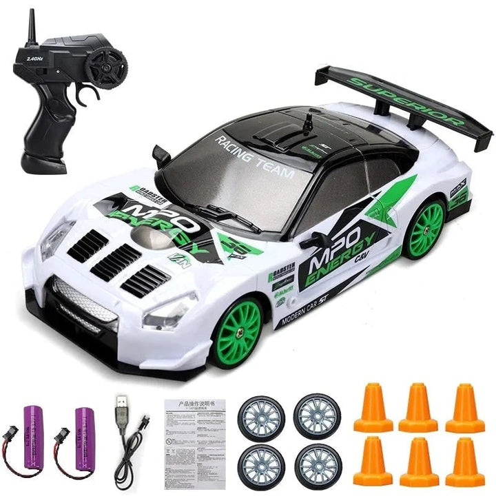 Mini RC driftauto met LED-koplampen en reservewielen