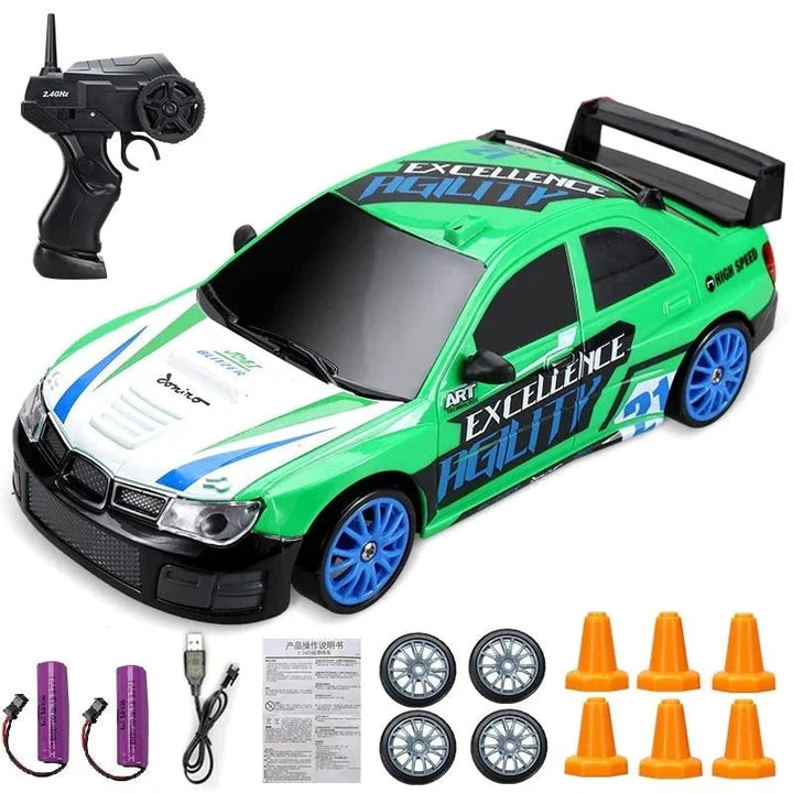 Mini RC driftauto met LED-koplampen en reservewielen