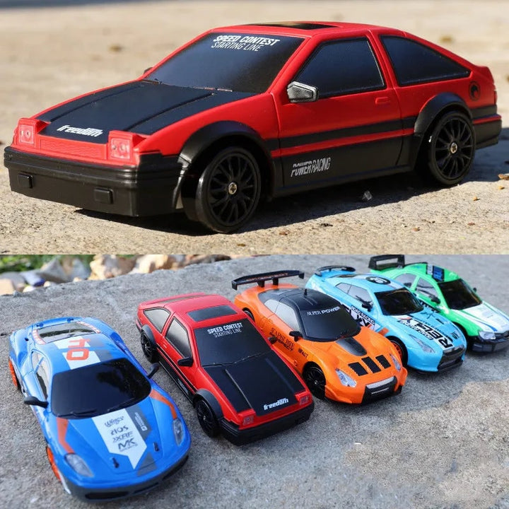 Mini RC driftauto met LED-koplampen en reservewielen