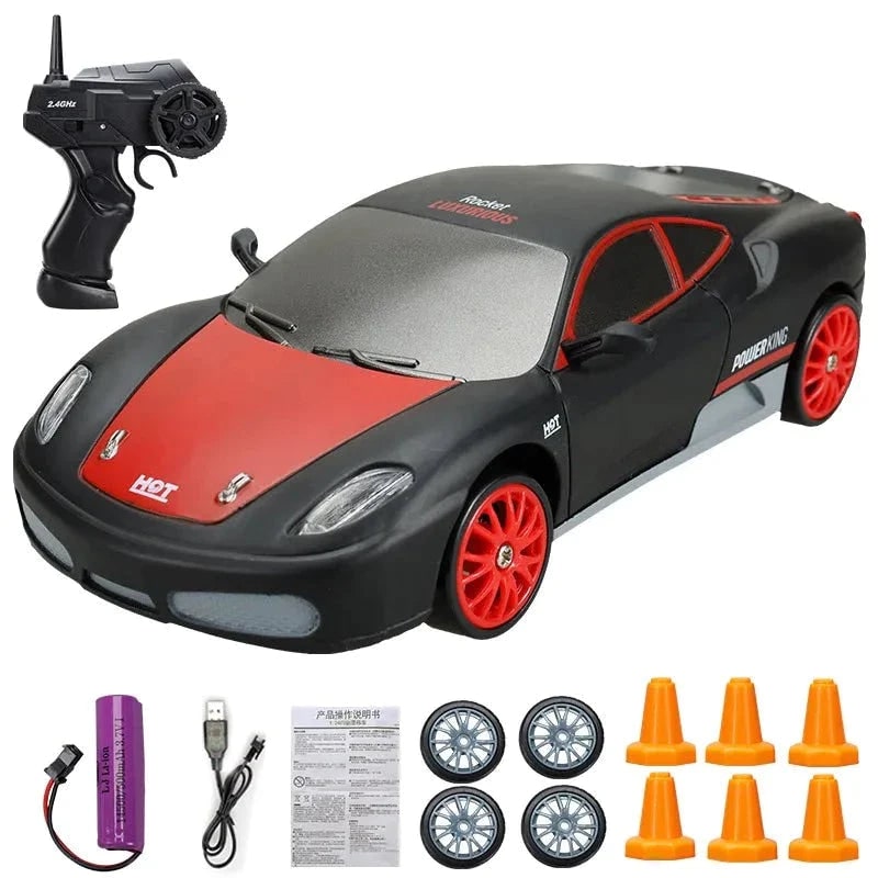 Mini RC driftauto met LED-koplampen en reservewielen