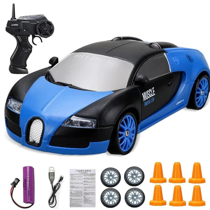 Mini RC driftauto met LED-koplampen en reservewielen