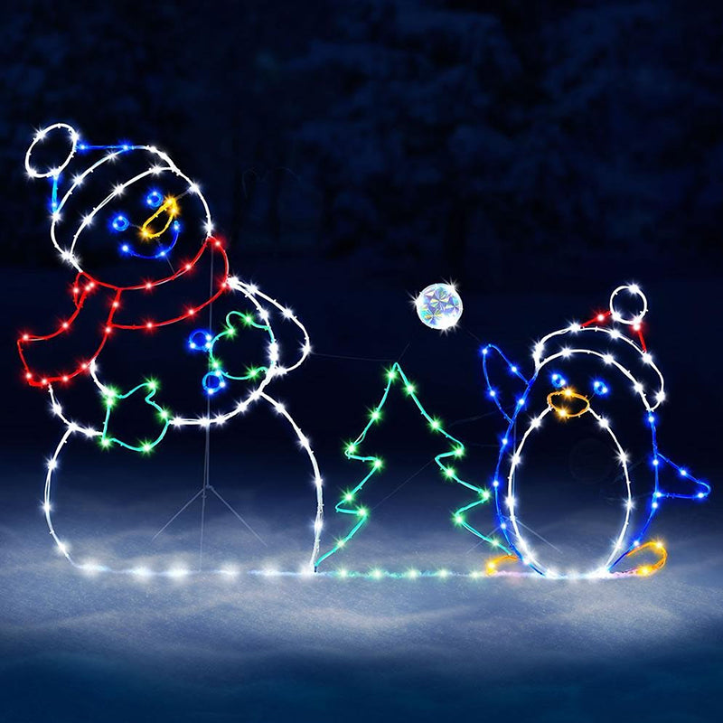 Bewegend LED snowball fight licht | buiten sneeuwpop &amp; pinguïn kerstdecoratie