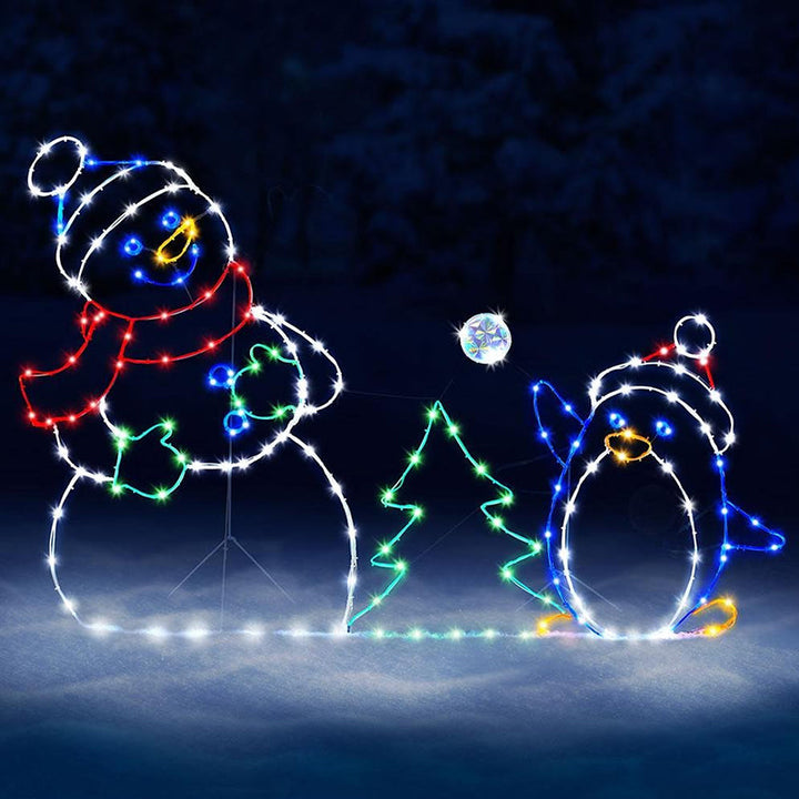 Bewegend LED snowball fight licht | buiten sneeuwpop &amp; pinguïn kerstdecoratie