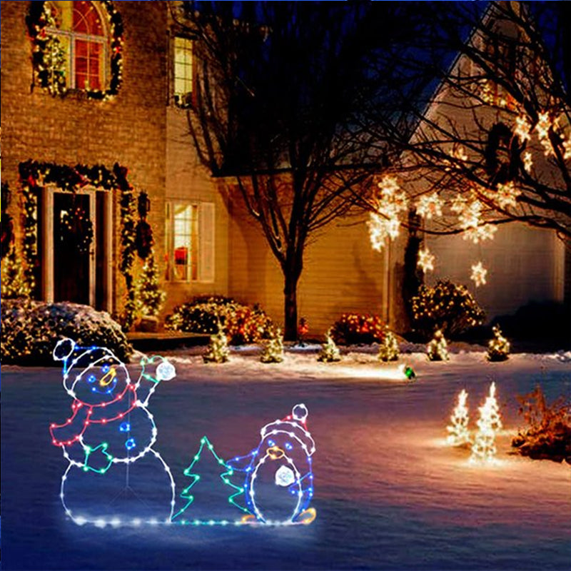 Bewegend LED snowball fight licht | buiten sneeuwpop &amp; pinguïn kerstdecoratie