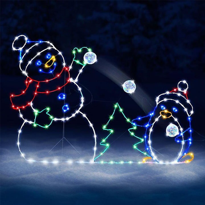 Bewegend LED snowball fight licht | buiten sneeuwpop &amp; pinguïn kerstdecoratie
