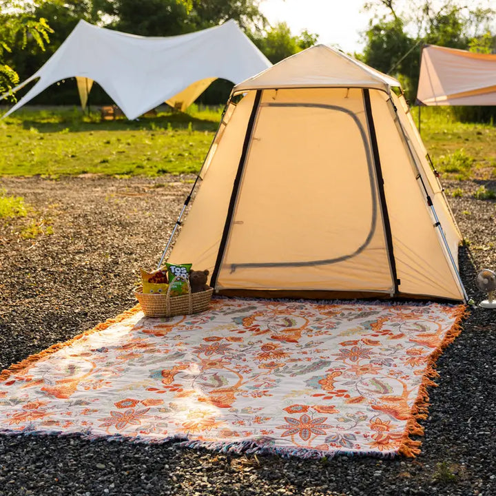Katoenen boho plaid met bloemenprint en franjes