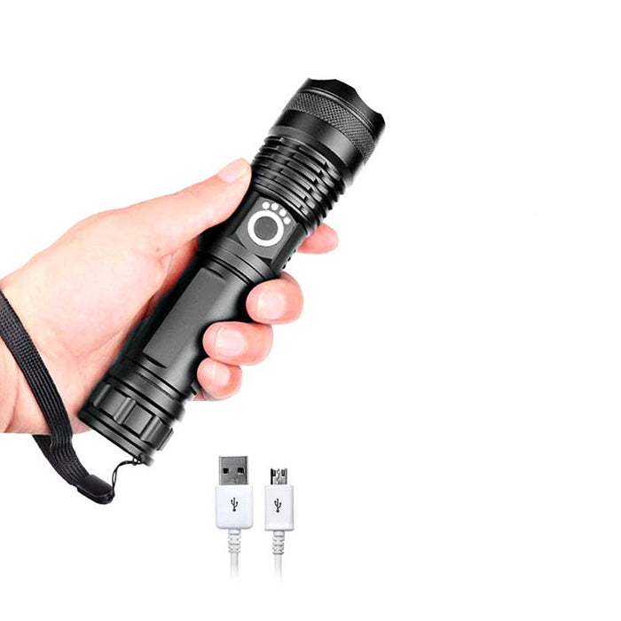 Oplaadbare LED-zaklamp met zoom, waterdicht aluminium