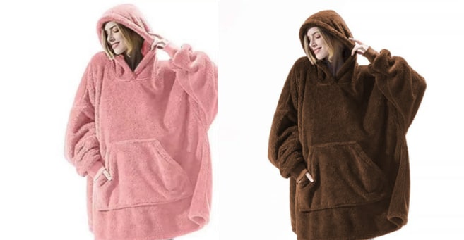 Oversized deken-hoodie van dikke dubbelzijdige fleece met zak
