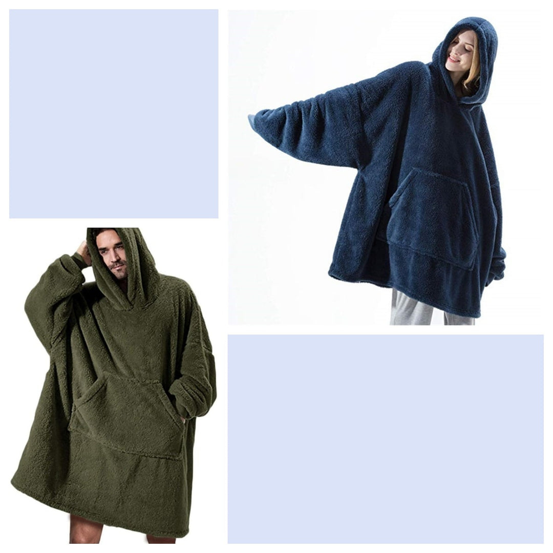 Oversized deken-hoodie van dikke dubbelzijdige fleece met zak