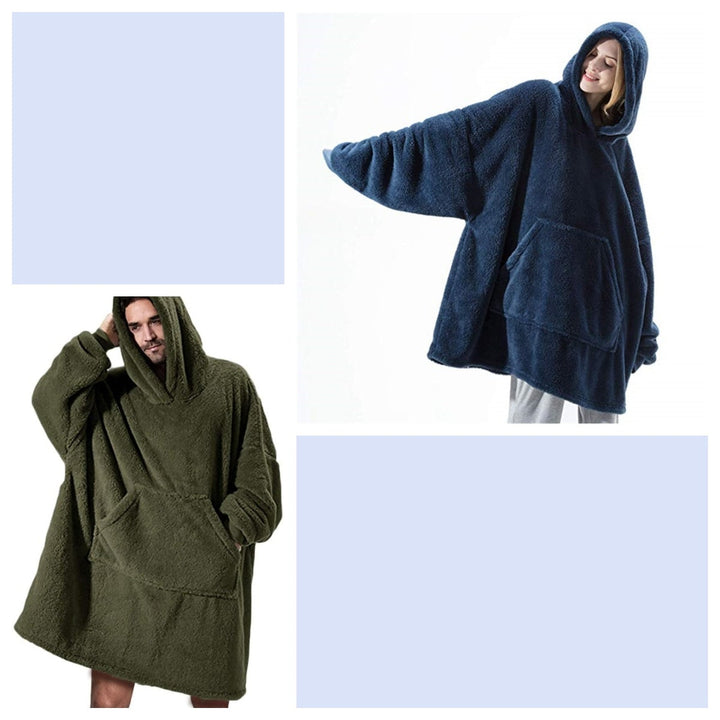 Oversized deken-hoodie van dikke dubbelzijdige fleece met zak