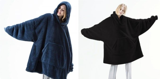 Oversized deken-hoodie van dikke dubbelzijdige fleece met zak