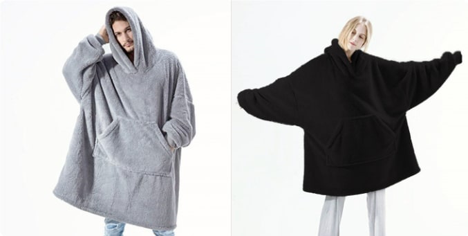 Oversized deken-hoodie van dikke dubbelzijdige fleece met zak
