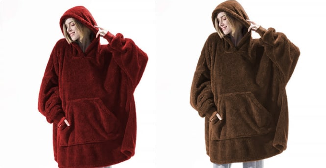 Oversized deken-hoodie van dikke dubbelzijdige fleece met zak
