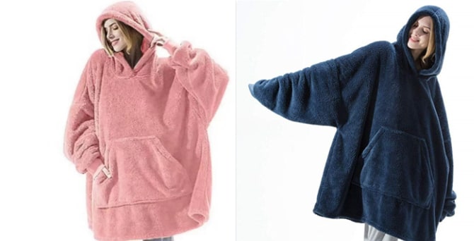 Oversized deken-hoodie van dikke dubbelzijdige fleece met zak