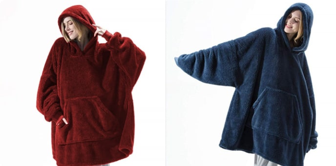 Oversized deken-hoodie van dikke dubbelzijdige fleece met zak