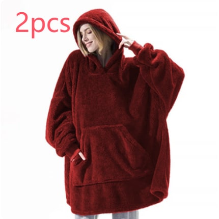 Oversized deken-hoodie van dikke dubbelzijdige fleece met zak