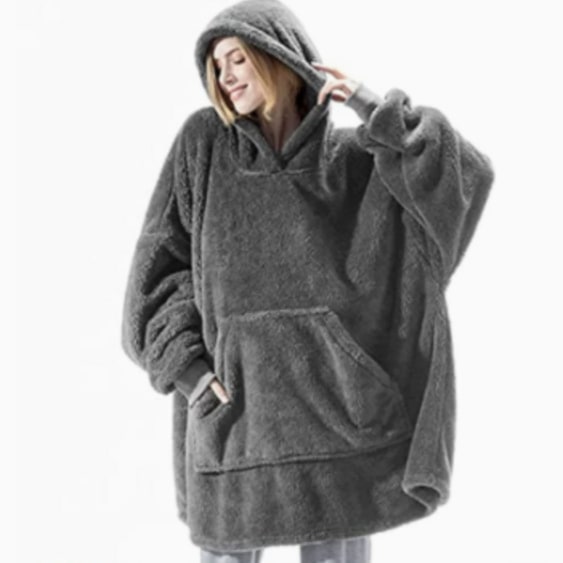 Oversized deken-hoodie van dikke dubbelzijdige fleece met zak