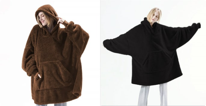 Oversized deken-hoodie van dikke dubbelzijdige fleece met zak