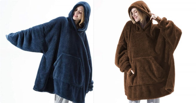 Oversized deken-hoodie van dikke dubbelzijdige fleece met zak