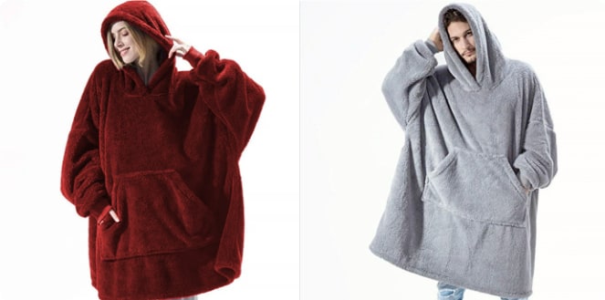 Oversized deken-hoodie van dikke dubbelzijdige fleece met zak