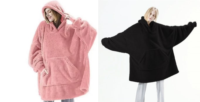 Oversized deken-hoodie van dikke dubbelzijdige fleece met zak