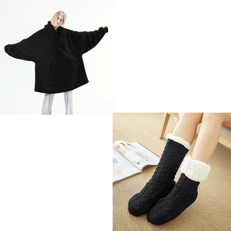 Oversized deken-hoodie van dikke dubbelzijdige fleece met zak