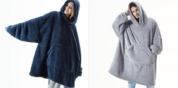 Oversized deken-hoodie van dikke dubbelzijdige fleece met zak