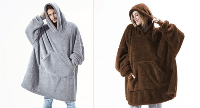 Oversized deken-hoodie van dikke dubbelzijdige fleece met zak