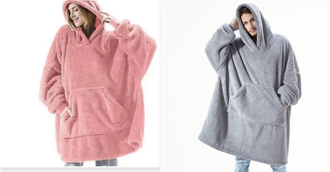 Oversized deken-hoodie van dikke dubbelzijdige fleece met zak