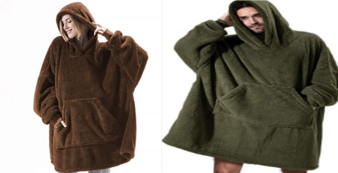 Oversized deken-hoodie van dikke dubbelzijdige fleece met zak
