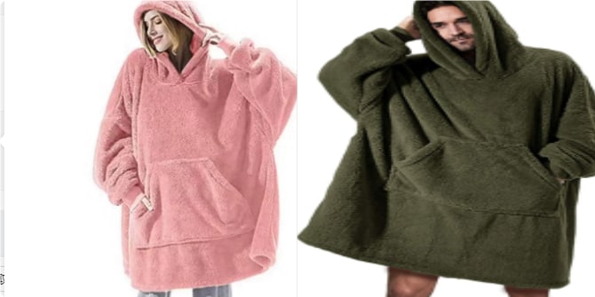 Oversized deken-hoodie van dikke dubbelzijdige fleece met zak