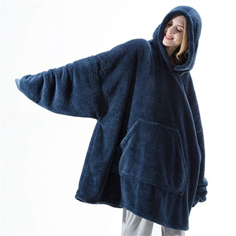 Oversized deken-hoodie van dikke dubbelzijdige fleece met zak