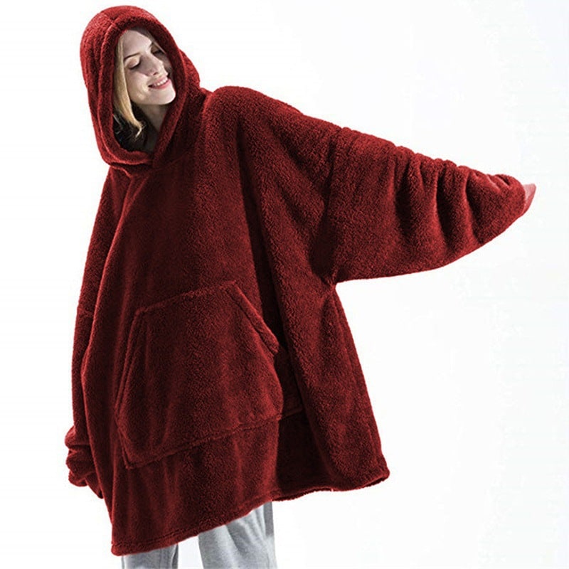 Oversized deken-hoodie van dikke dubbelzijdige fleece met zak