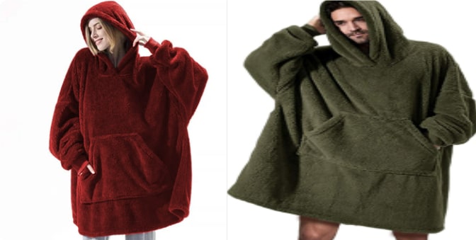 Oversized deken-hoodie van dikke dubbelzijdige fleece met zak