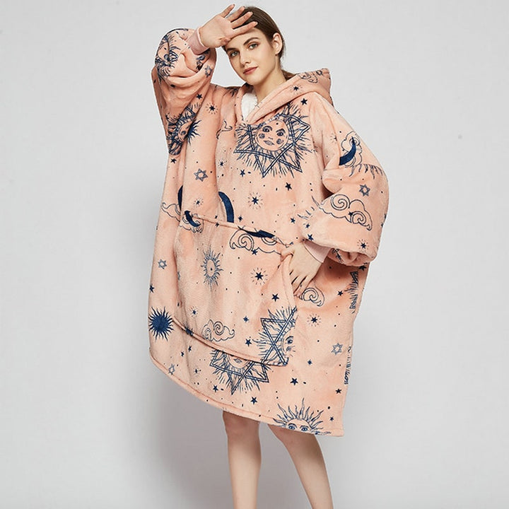 Hollevo™ Deken-hoodie met sherpavoering in vrolijke prints, tot de knie